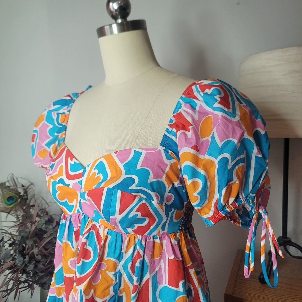 Amanda Uprichard Sicily Mini Dress Bright Colorful Orange Blue Size XS - Picture 3 of 12